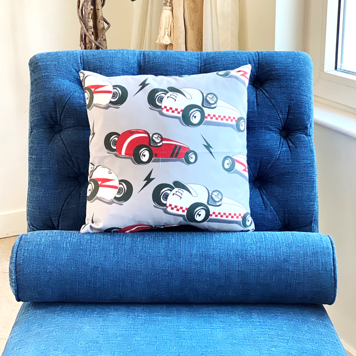 Cushion Cover | Retro Racecar - Blue