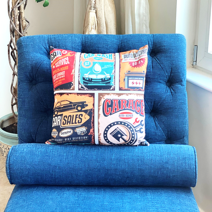 Cushion Cover | Retro Garage Collage