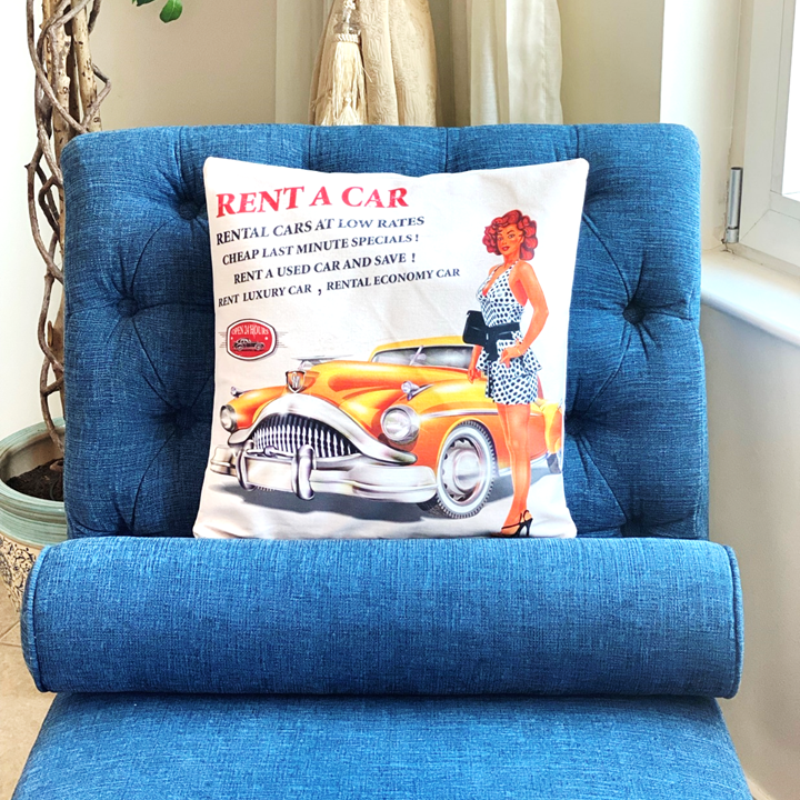 Cushion Cover | Retro Rent A Car Advert