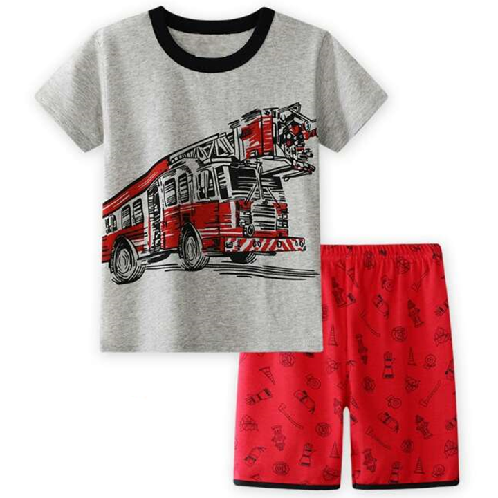 Pyjamas |  Red Fire Truck On Grey - Short Sleeve