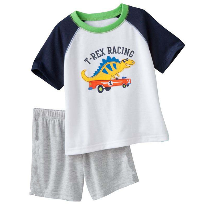 Pyjamas | T-Rex Racing On White - Short Sleeve