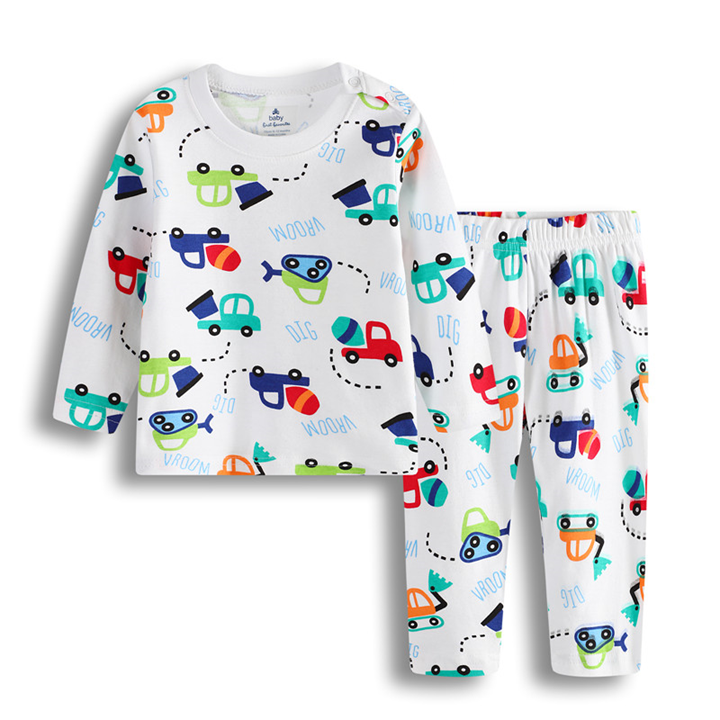 Pyjamas | 'Vroom' Colourful Cars On White - Long Sleeve