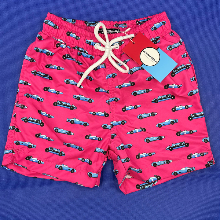 Swim Shorts | Vintage Racecars - 'Retro Pink'