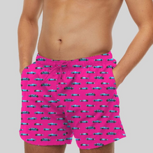 Load image into Gallery viewer, Swim Shorts | Vintage Racecars - &#39;Retro Pink&#39;
